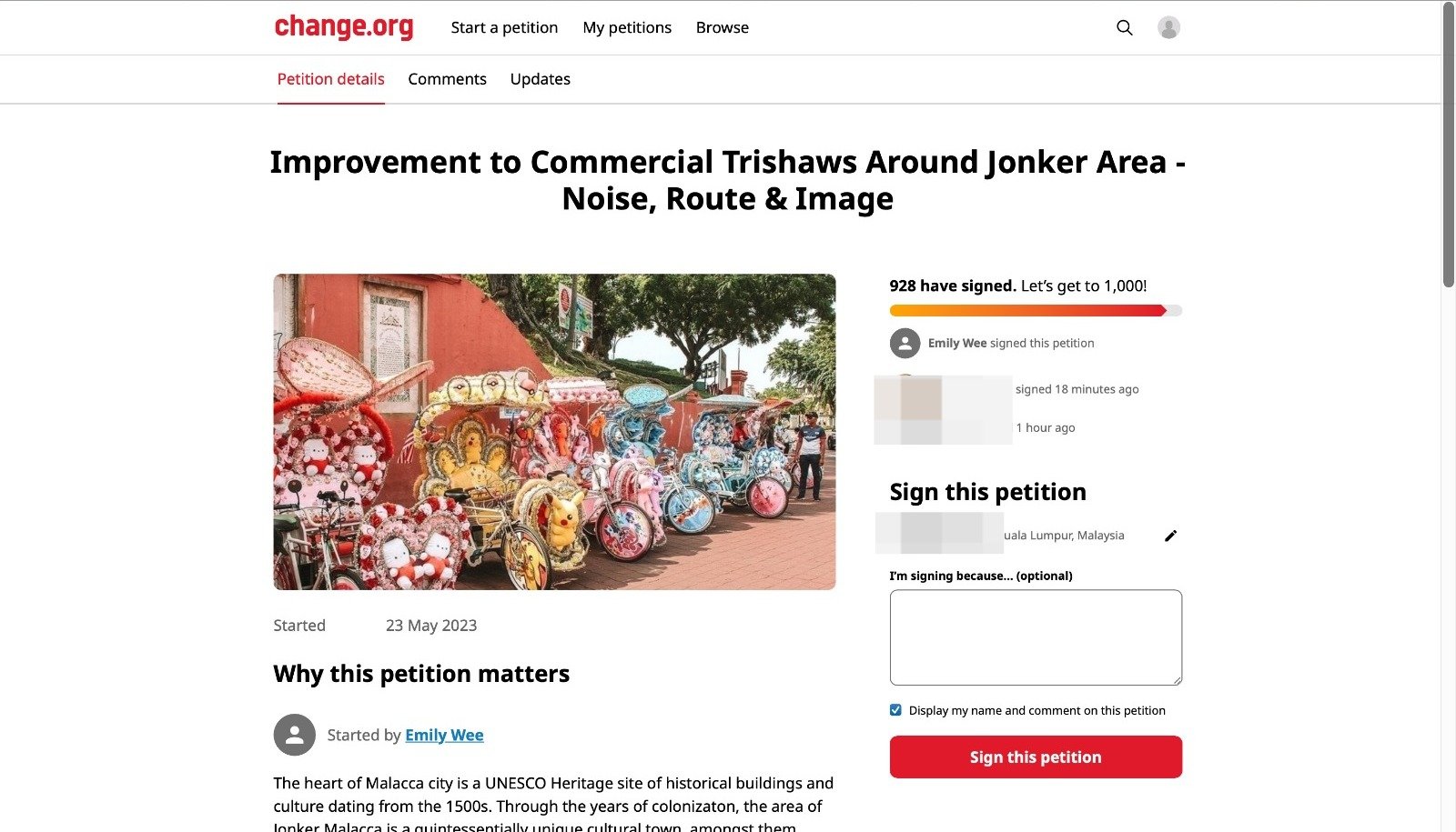 有网民发起“请愿书”，要求甲州三轮车改善现有情况，获得近千人签署。