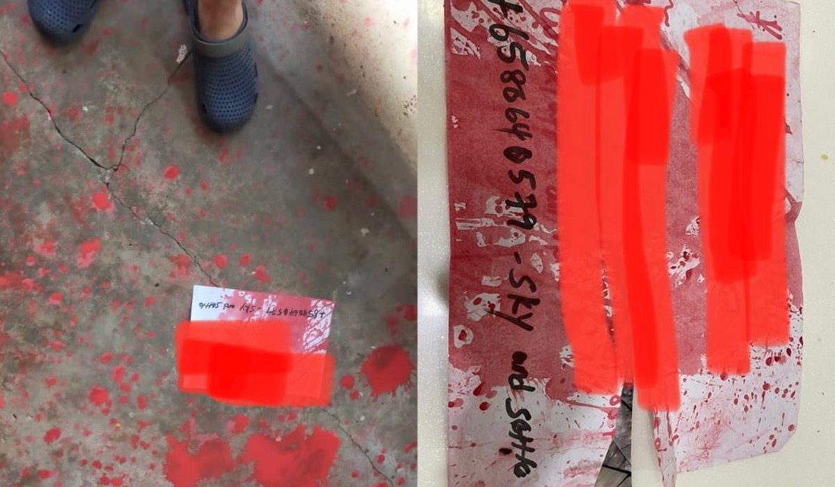 干案者泼红漆后，留下一张字条在地上，字条内有一组联络号码。