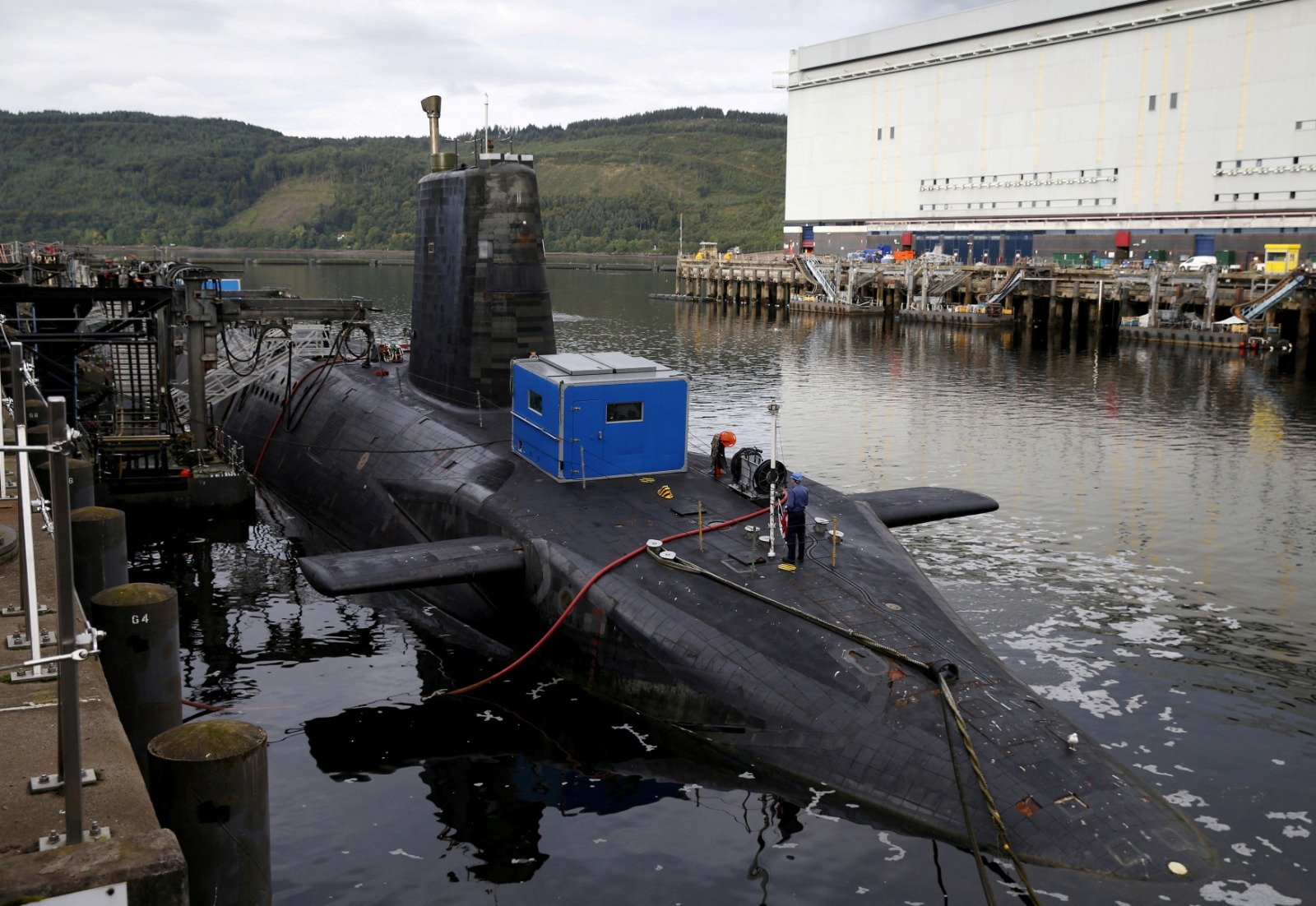 2015年8月31日，在英国苏格兰Faslane的皇家海军潜艇基地的一艘核潜艇。（档案照）