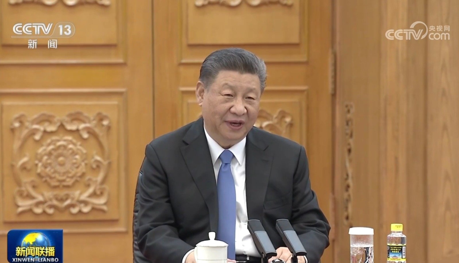 习近平周一在北京人民大会堂，与普拉博沃举行会谈时发表讲话。（中国央视视频截图）