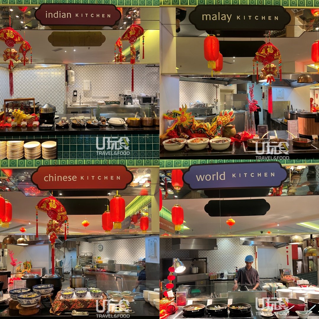 Makan Kitchen里多样化且引人入胜的现场烹饪台。