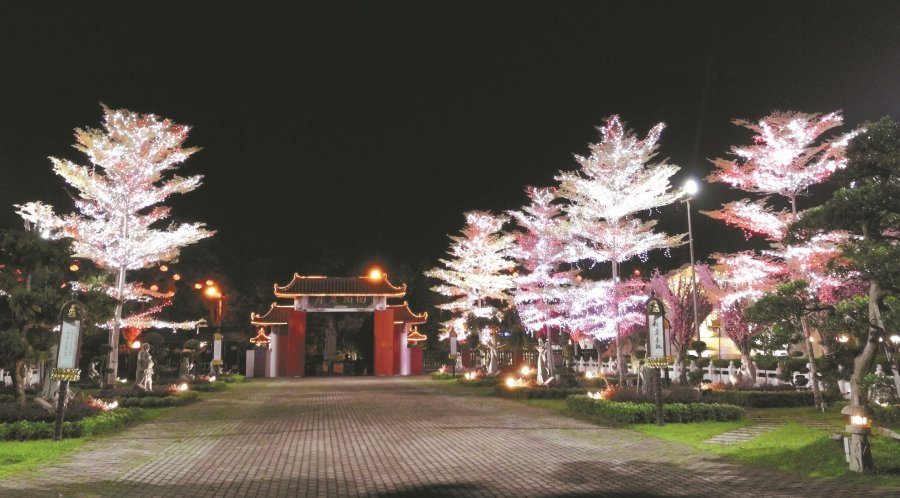 璀璨的灯火树，照亮东禅寺，让整个寺院充满新年气息，喜气洋洋。