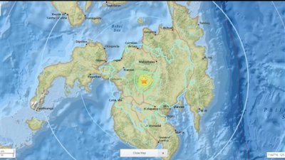 美国地质调查所表示，菲律宾民答那峨岛（图星点处）中部12日发生规模5.6地震。