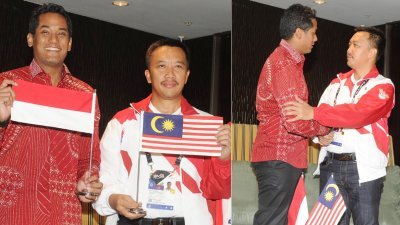 尽管东运会发生印尼国旗倒置风波，但不影响国人追捧东运会。图为凯里（左）在印尼国旗倒置风波后，亲自拜访印尼部长依曼，并向印尼人民道歉。