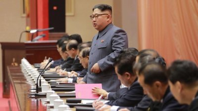 朝鲜劳动党在12月21至23日举行第5届支部委员长大会，领导人金正恩在会上发言。-朝中社/法新社-