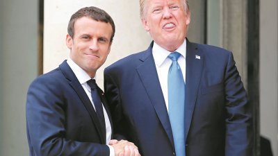 高人气的马克龙（左）推动法国跃居全球“软实力”排行榜榜首，反观特朗普（右）倡议的“美国优先”政策，并导致“全球观感”恶化，令美国排名从去年的第1位跌至今年第3位。
