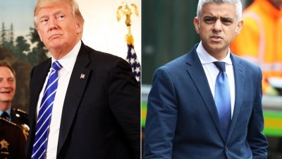 特朗普（左）推特批评伦敦市长沙迪克汗（右）。