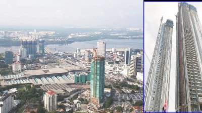 从The Astaka@1 Bukit Senyum顶楼登高一望，可以看见柔佛海峡另一端的新加坡。