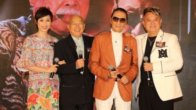 陈法蓉（左起） 、刘兆铭、谢贤及陈百祥为新剧宣传造势，希望收视能有好的成绩。