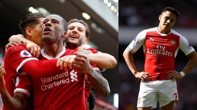 左：利物浦中场维纳杜姆传射建功；右：阿申纳“大腿”桑切斯虽然攻入一球，帮助球队拿下埃弗顿，但最终还是无缘晋级下赛季欧冠联赛。