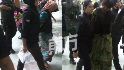 印尼籍被告西蒂艾莎（左图）与越南籍被告段悌香（右图）被警方押送上庭。（摄影：伍信隆）
