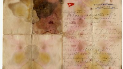 以逾70万令吉高价拍出的“铁达尼”号乘客信件，是霍尔沃森于1912年4月13日写给母亲的信件。-路透社/亨利奥尔德里奇父子拍卖行-