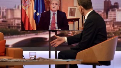 西班牙外交部长达斯蒂斯，周日接受BBC节目主持人马尔电视访问。