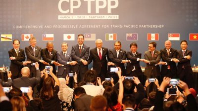 来自汶莱、智利、澳洲、加拿大、新加坡、纽西兰、马来西亚、日本、墨西哥、秘鲁和越南的代表，今年3月8日在智利圣地亚哥签署CPTPP后，一同合影留念。