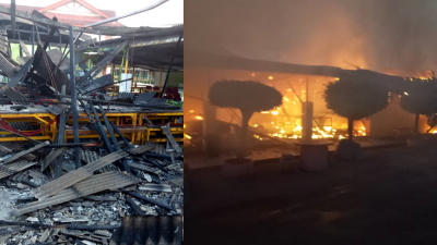 直落彭丽玛国中食堂失火，火势非常猛烈，所幸没有人命伤亡。