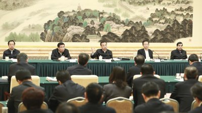 中国总理李克强（中）在江苏南京，主持召开部分省区政府主要负责人经济形势座谈会，就当前经济形势和明年发展听取意见建议。