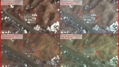 卫星图像显示，德川市一处设施在飞弹发射前后的状态，符合遭飞弹击中的相关报导说法。