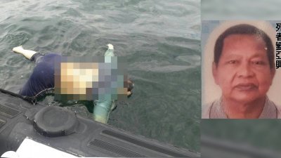 刘亚兴（小图）坠海失踪5天后，遗体浮出水面，并在槟城海域被人发现。
