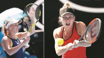 沃兹尼亚奇（左）和哈勒普，谁能在周六的澳网女单决赛中胜出，就能实现包揽世界一姐挟著生涯大满贯首冠的双重收获。