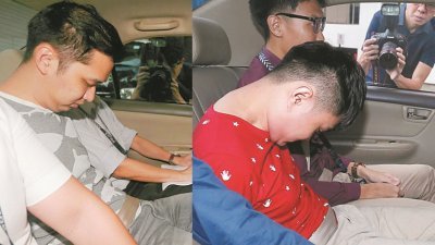两名被告分别是33岁的周志宏（左起）和17岁的潘鸿宽，他们今日上午被押送到国家法庭面控，神色黯然。