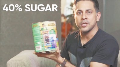维申录制的影片内容，提到一罐美禄粉的含糖量高达40%，却标签为健康饮料。