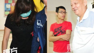 林美娜在亲友陪同下，戴口罩底快步进入法庭。（左图）；叶昌鸿（左）与叶开财（右）坦然面对记者镜头。（右图）