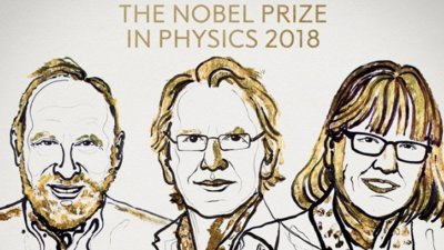 由美国、法国及加拿大的学者，荣获2018年诺贝尔物理学奖。