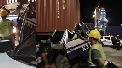 货柜不知何故压在罗里车头，导致罗里司机遭夹在司机座上，被送院急救，目前情况稳定。