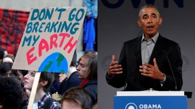 美国前总统奥巴马在柏林出席奥巴马基金会活动时，向欧洲青年领袖演说。