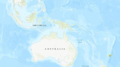 纽西兰克马得群岛劳尔岛东南偏南（星号处）发生规模6.8地震。