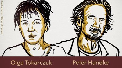 波兰女作家托卡尔丘克（左）及奥地利作家汉德克（右）分别获得2018年、2019年诺贝尔文学奖。