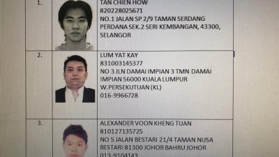 森州警方呼吁上述3名华裔男子现身协助调查医总炒外汇亏损案件。