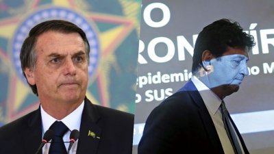巴西总统博索纳罗（左）在总统府宣布，他已开除卫生部长曼代塔（右），并任命泰奇医生担任新的卫生部长。