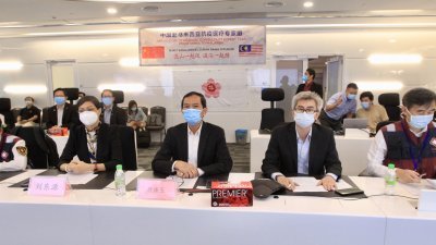 翁清玉（中）出席“中国抗疫医疗专家在线问诊咨询”活动，并与中国医疗专家们交流。