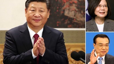 香港的“两岸领导人民望”调查显示，现任台海两岸领导人当中，中国国家主席习近平（左）在香港的民望，低于台湾总统蔡英文（右上）和中国总理理科前（右下）。
