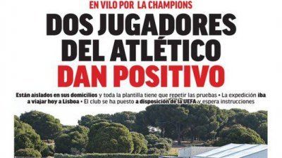 《马卡报》报导，马德里体育会一线队内共有两人新冠肺炎检测结果为阳性。