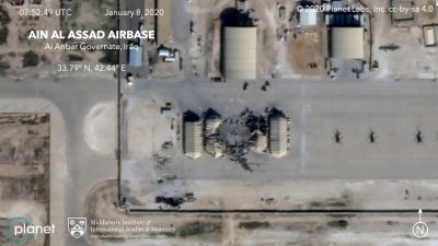 民用卫星公司Planet Labs1月8日公开伊拉克阿萨德空军基地遭伊朗导弹攻击后的图片。