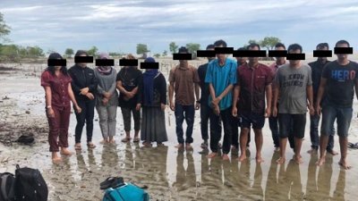 14名印尼藉偷渡客透过非法海路入境大马，被森甲海事执法机构全数逮捕。