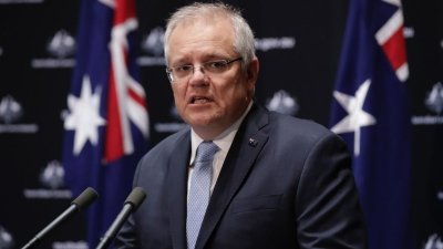 澳洲总理莫里森在内阁会议结束后召开新闻发布会。（图取自网络）