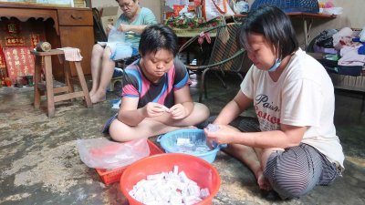 陈光赐的妻女平时都在家中进行简单的手工活，如为饮料袋穿绳等，但也只能赚取微薄的收入。