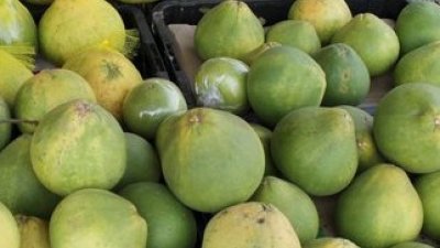 新加坡水果摊贩表示，今年的柚子卖得好。