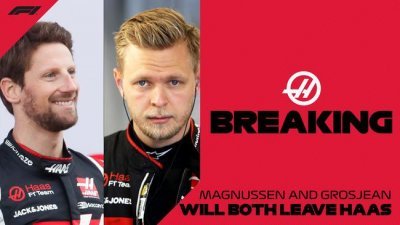 格罗斯让（左）和马格努森同时宣布将在本赛季结束后离队，意味著哈斯车队明年将有全新的车手阵容。