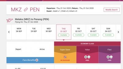 马印航空重新推出往返槟城马六甲航班，机票价格介于128令吉60仙至348令吉2仙之间。