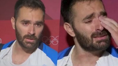 亚科维迪斯上周六在完成比赛后，接受媒体采访时泪流满面。（图截取自视频截图）