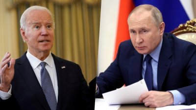 美国总统拜登（左）和俄罗斯总统普京周二将举行视讯通话，主要触及近来俄罗斯与乌克兰边境的紧张局势。（图取自路透社）