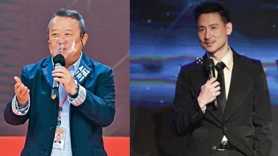 曾志伟（左）返回无线（TVB）担任副总经理一职，掌管综艺节目及音乐制作的第一仗，便是与三大唱片公司破冰，届时张学友（右）等有望再于无线亮相。