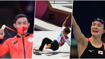 高藤直寿（左起）、堀米雄斗以及大桥悠依代表日本在本届奥运会夺下金牌。（图取自路透社）