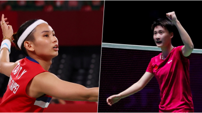 戴资颖（左）将在明日的女单决赛会师来自中国的陈雨菲。（图取自路透社）