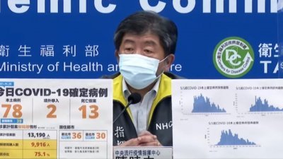 台湾中央流行疫情指挥中心指挥官陈时中，在周六的记者会上通报最新疫情数据。