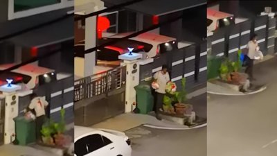 根据视频截图，男子半夜翻找他人垃圾桶，并拿走数包相信是装著快餐盒食物残余的袋子。